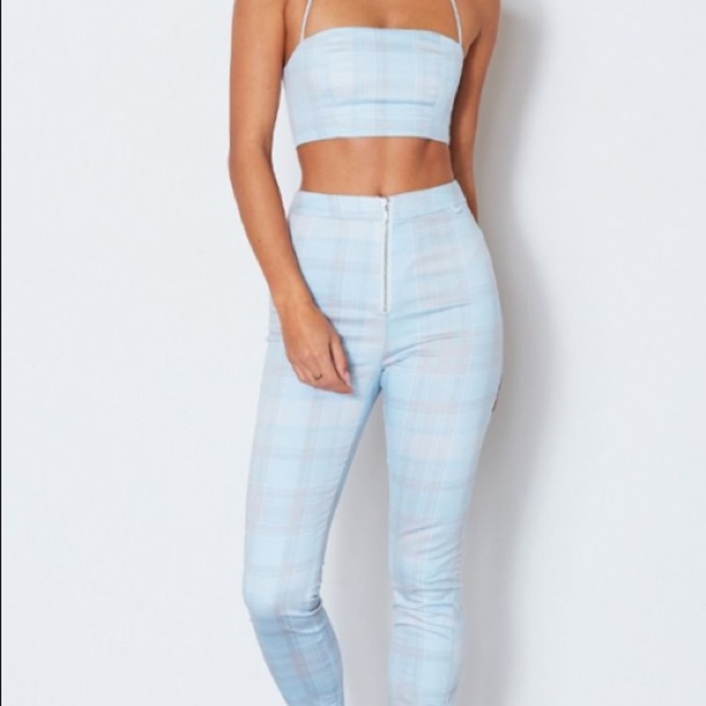 Blue Plaid Pant And Halter Set